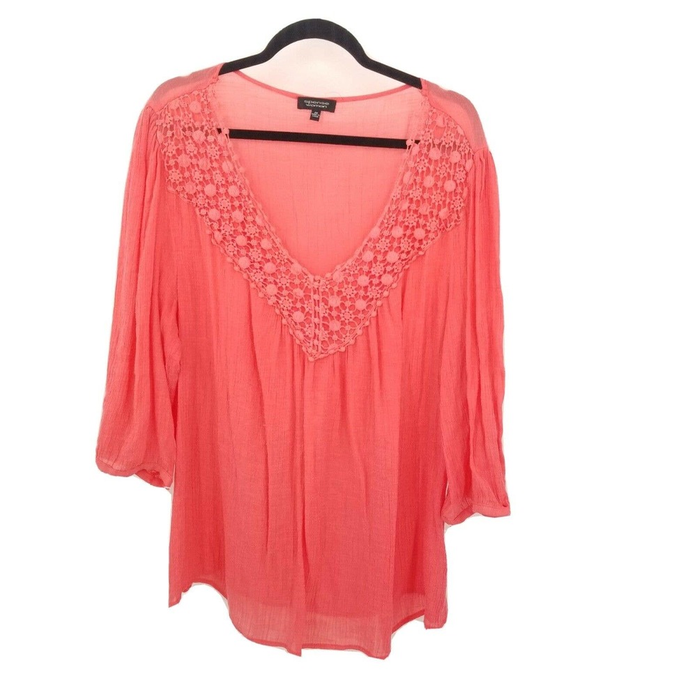 Women’s 2x peasant blouse coral crochet 3/…